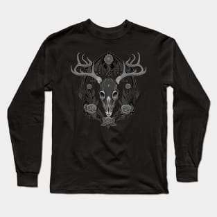 Ornate Gothic Deer Skull with Roses Long Sleeve T-Shirt